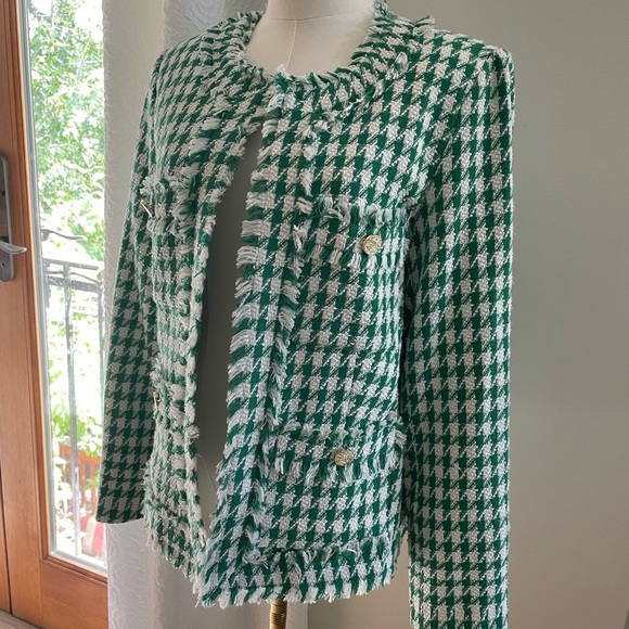 Nanette Lepore Green Houndstooth Jacket EUC Medium - Picture 5 of 9